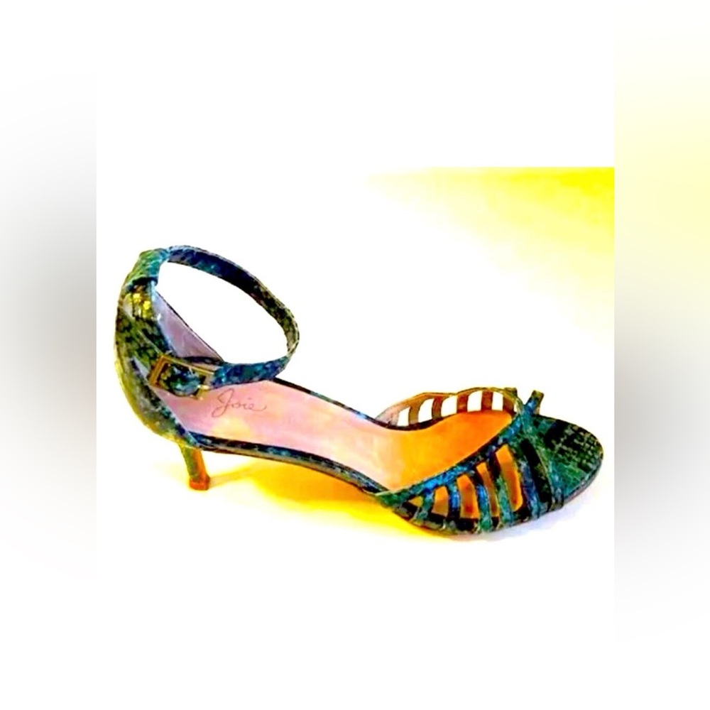 JOIE Caged Open-toe Pump Emerald Snake Embossed Leather 7 MSRP $300 NWOB